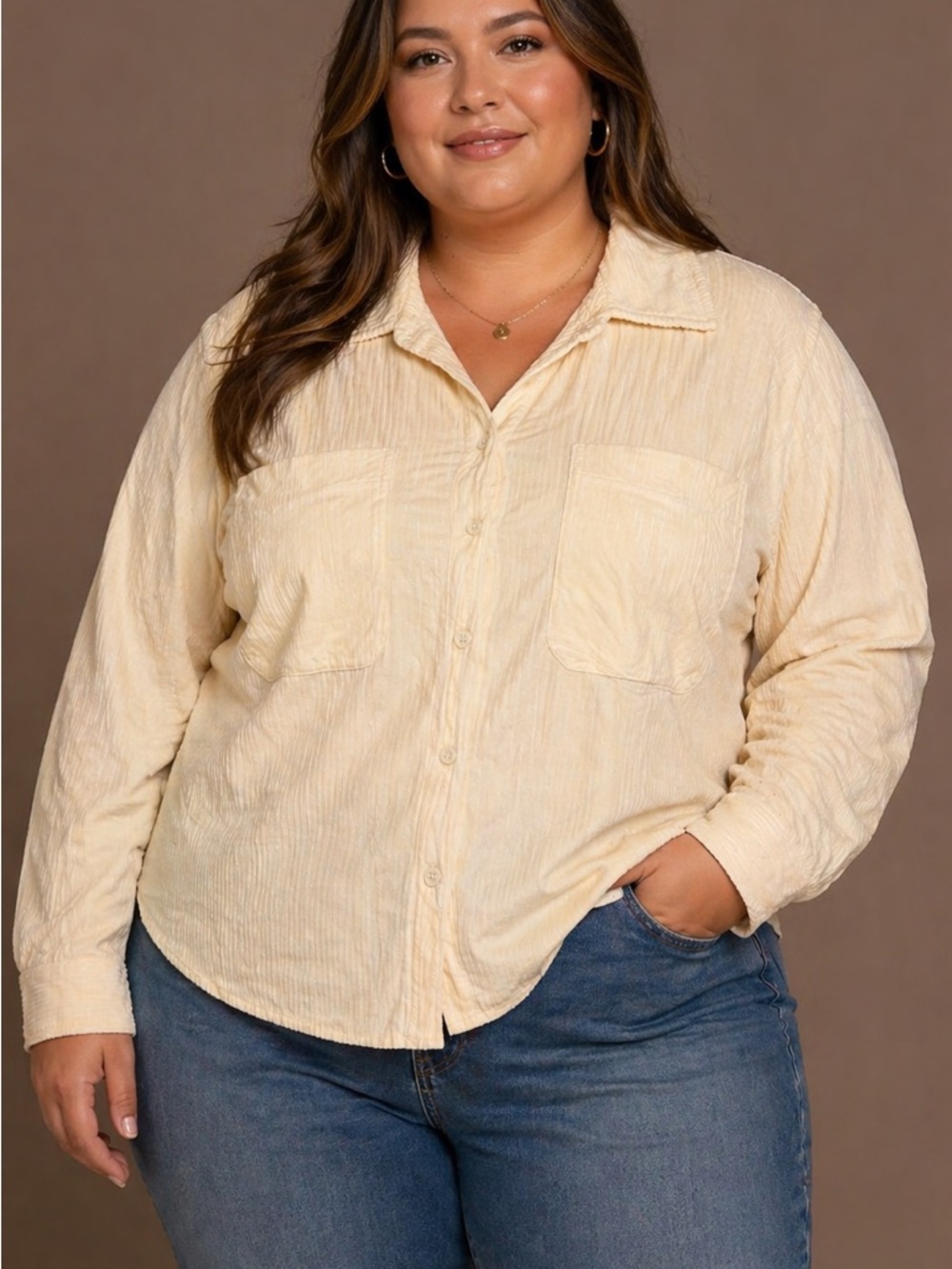 Universal Thread Corduroy Cream Button-Down Shirt for Women